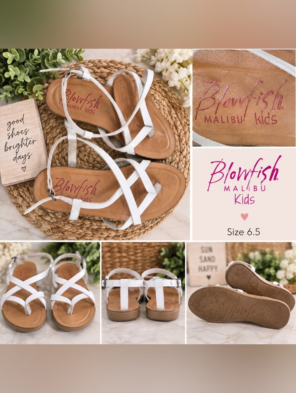 Blowfish Malibu Kids White Strappy Sandals β Girls Size 6.5